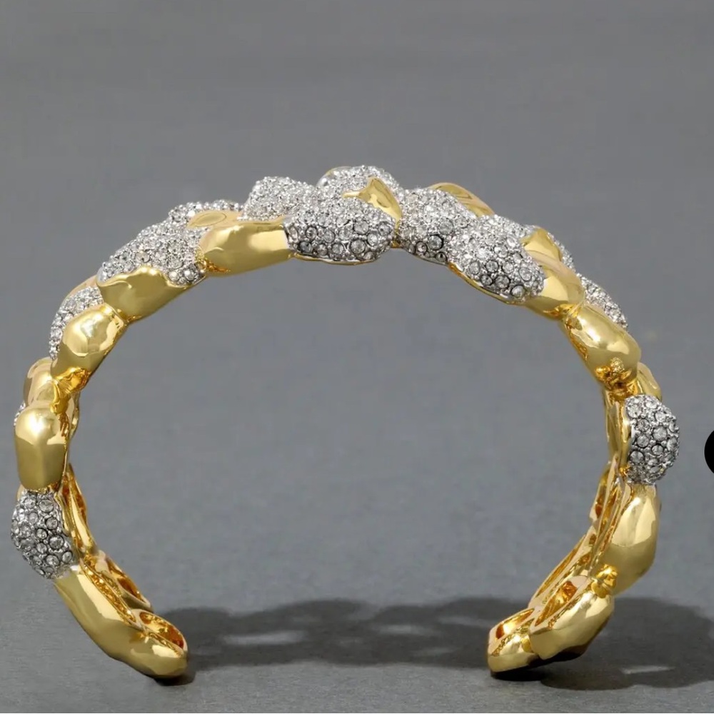 Alexis Bittar Gold and Crystal Pavé Linked Open Cuff Braceletz - Picture 5 of 13